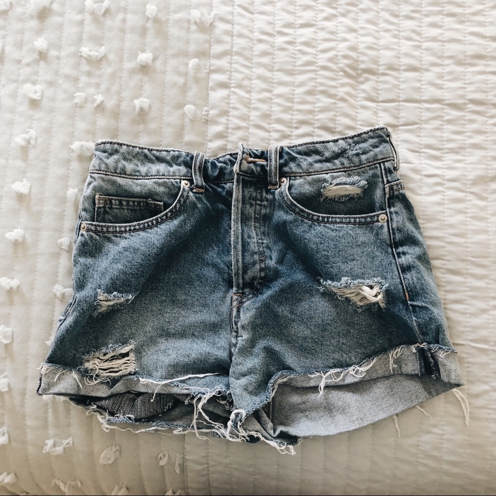 H&M High Rise Distressed Denim Shorts